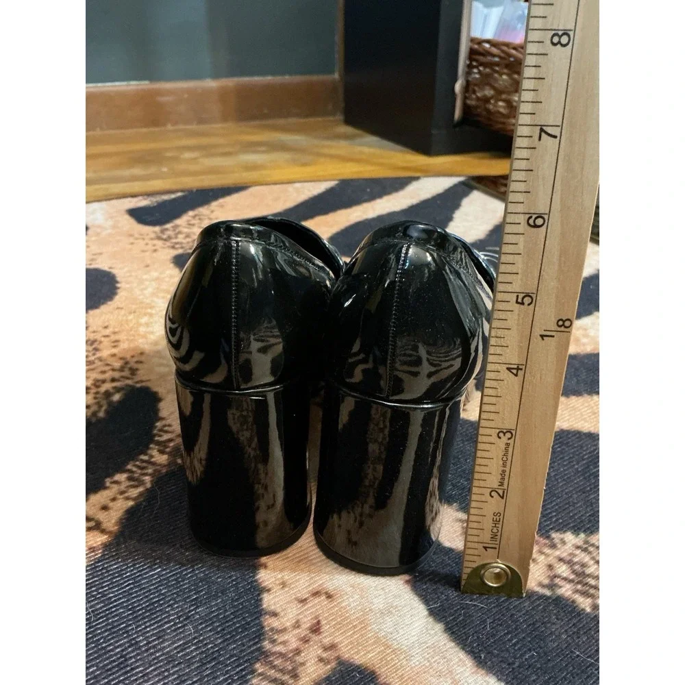 NWT H&M Black Patent Faux Leather Block Chunky Horsebit Loafer Heels